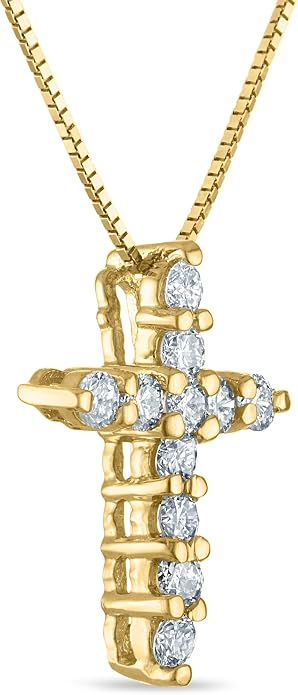 Lab Grown Diamond Cross Necklace in 10K Solid Gold (0.25–1 ct. tw.) with 18-inch Box Chain