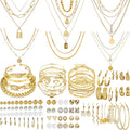 NEWITIN 69 Pcs Gold Jewelry Set for Women Hypoallergenic Bohemian Jewelry Fashion Costume Jewelry, Gold Plated Necklace Bracelet Earrings Set for Women, Party Daily Prom Beach Jewelry Set, Women Gift