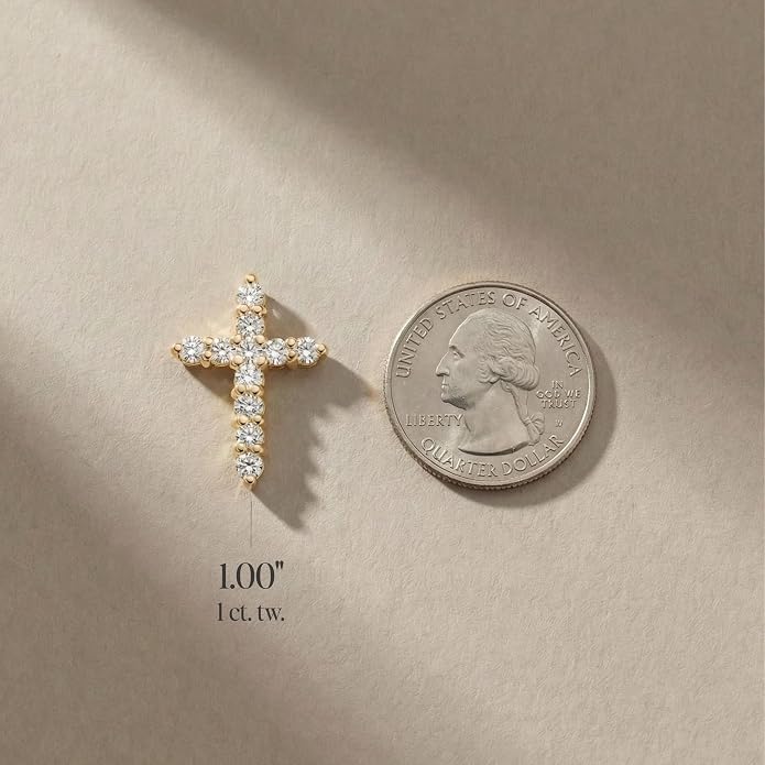 Lab Grown Diamond Cross Necklace in 10K Solid Gold (0.25–1 ct. tw.) with 18-inch Box Chain